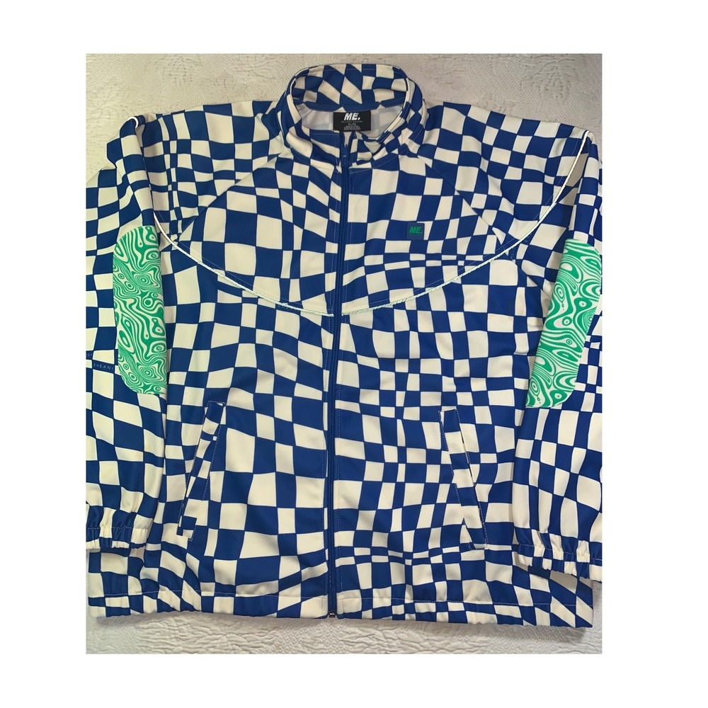 Melody Ehsani Warped Checkerboard Track Jacket Blue Green XL Rare Streetwear